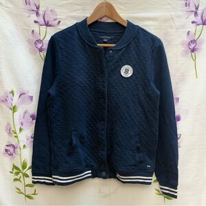 Tommy Hilfiger Navy Quilted Logo Button Sweater Jacket